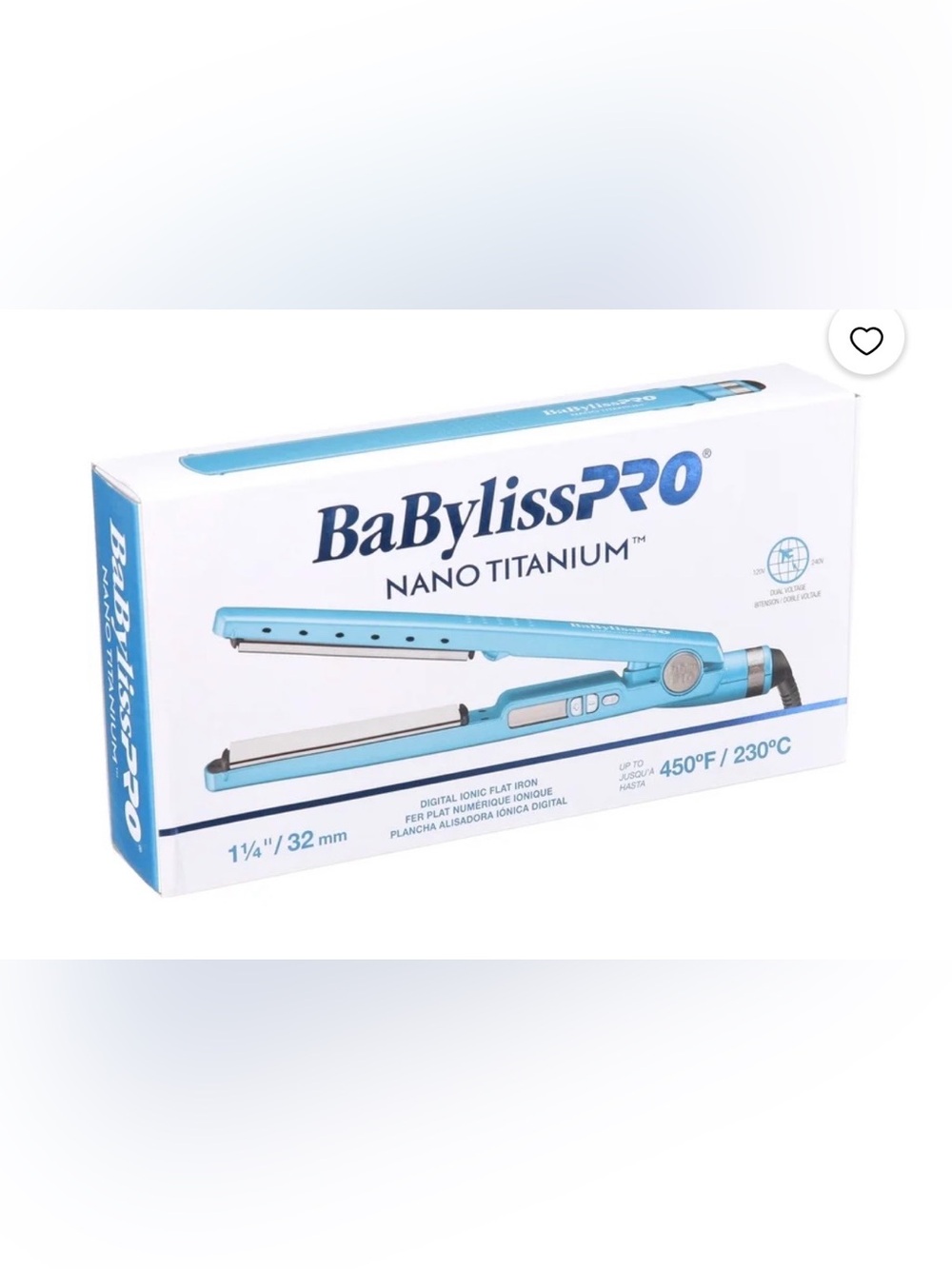 BaByliss Light Blue and White Nano Titanium Flat Iron